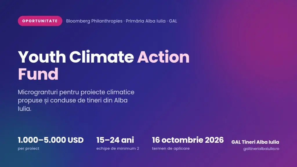Youth Climate Action Fund: 1.000–5.000 USD pentru proiectele climatice ale tinerilor din Alba Iulia